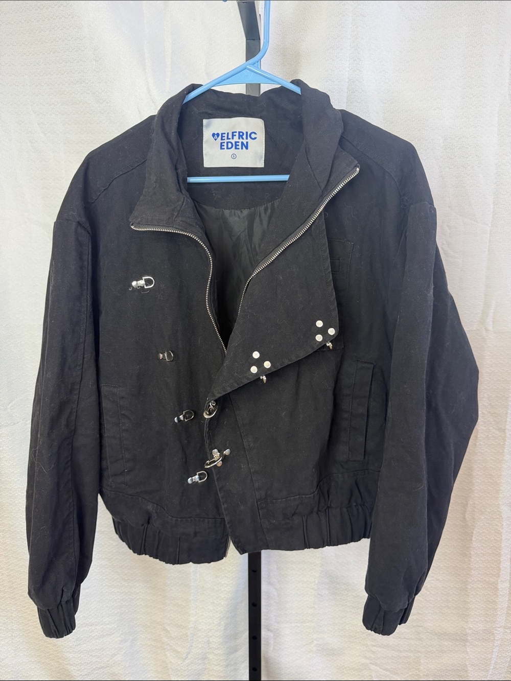 Aelfric Eden Black Bomber Jacket with Stud Details